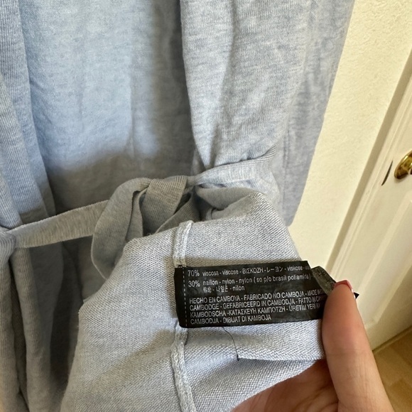 Zara Light Blue Heathered Open Front Waterfall Knit Tie Cardigan Sweater Womens - Picture 4 of 5